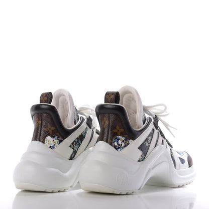 Louis Vuitton Flower Printed Calfskin Monogram LV Archlight Sneakers 38 Black Blue 4 of 9