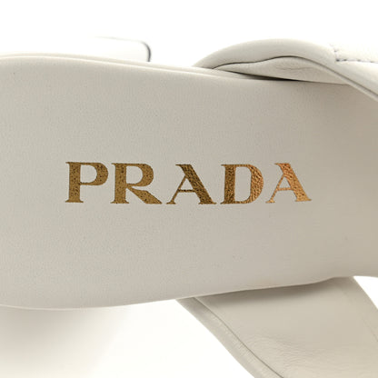 Prada Nappa Logo Quilted Crisscross 65mm Block Heel Slide Sandals  36 White 7 of 9