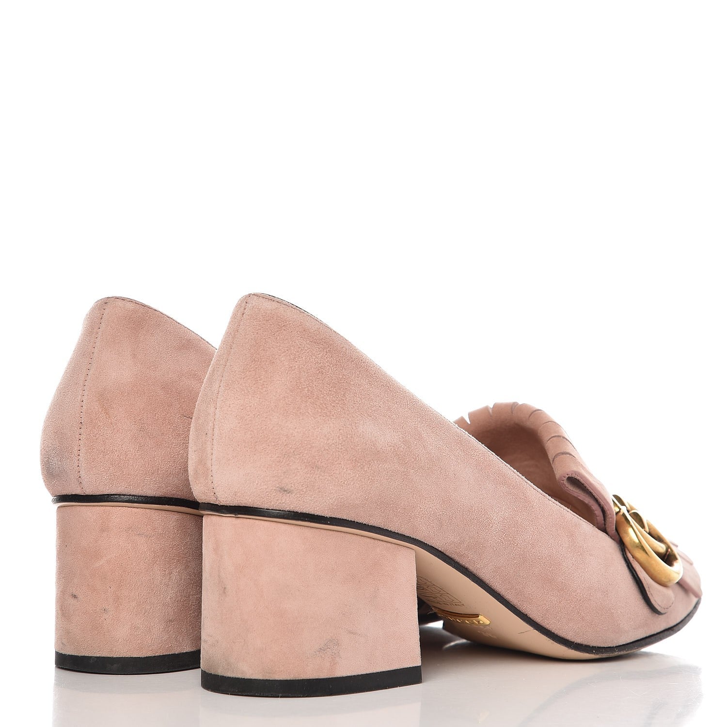 Gucci Suede GG Marmont Fringe Loafer Pumps 36 Blush 4 of 11