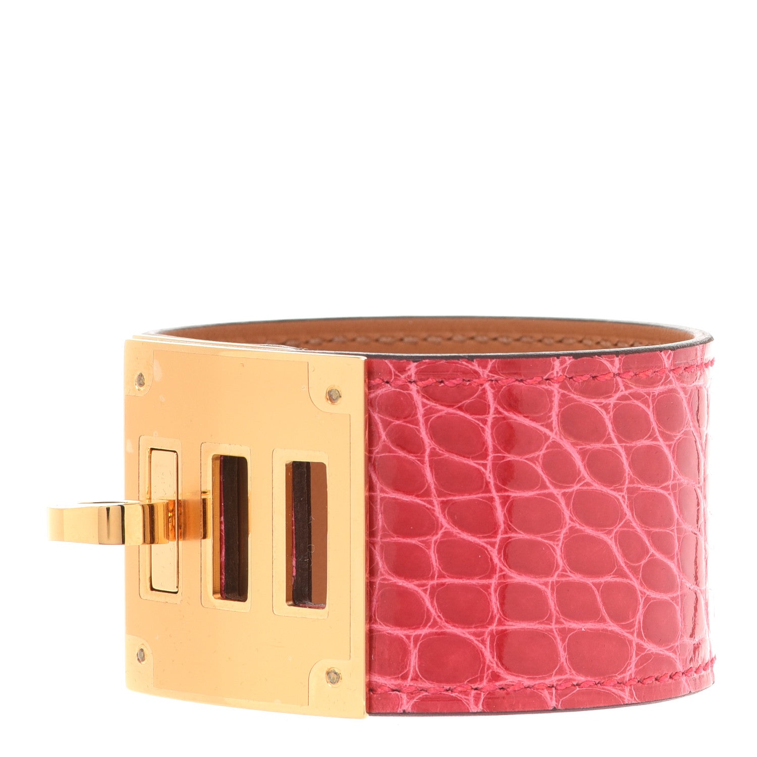 Hermes Matte Alligator Kelly Dog Bracelet T2 Rose Extreme 1 of 6