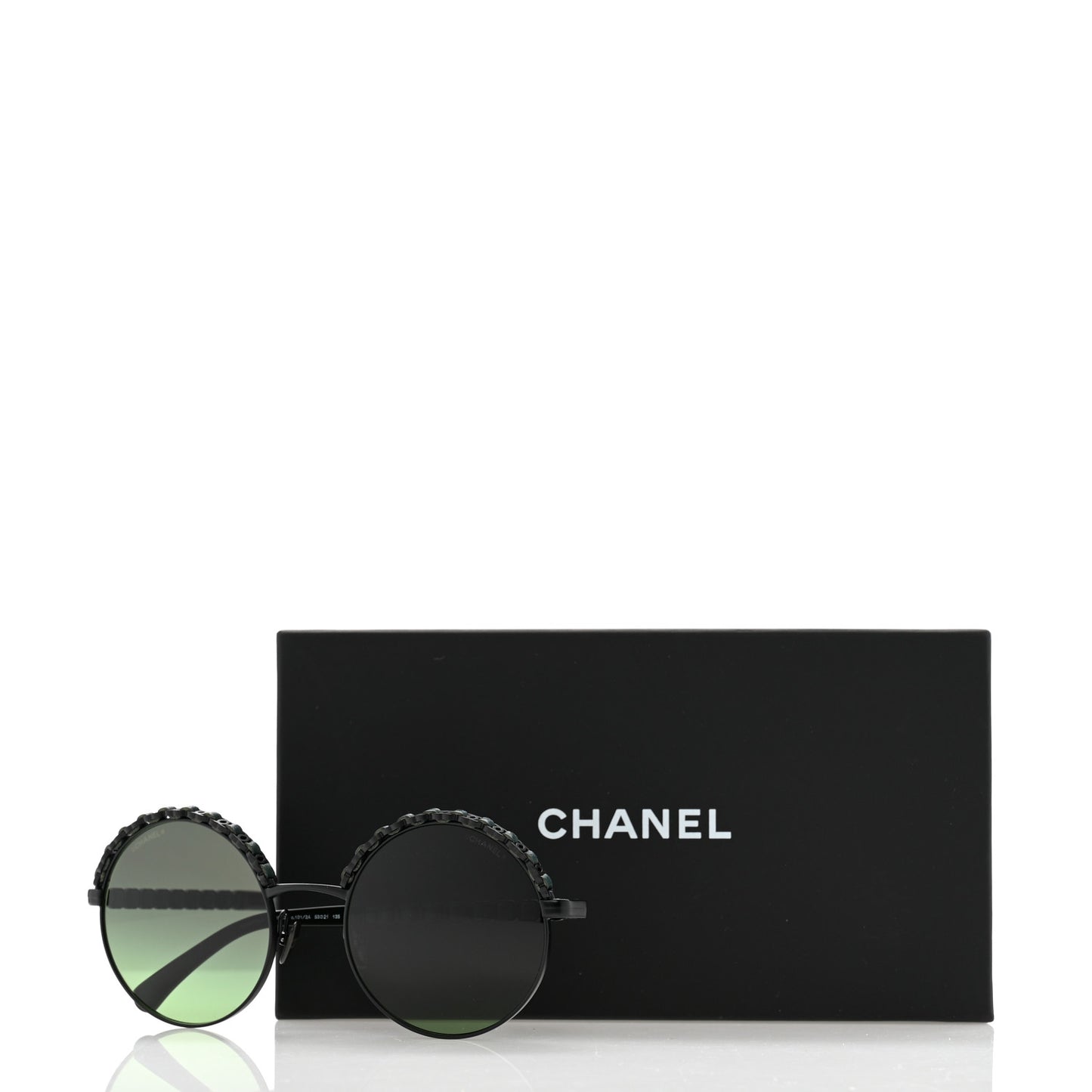 Metal Calfskin Round Chain Sunglasses 4265-Q Black
