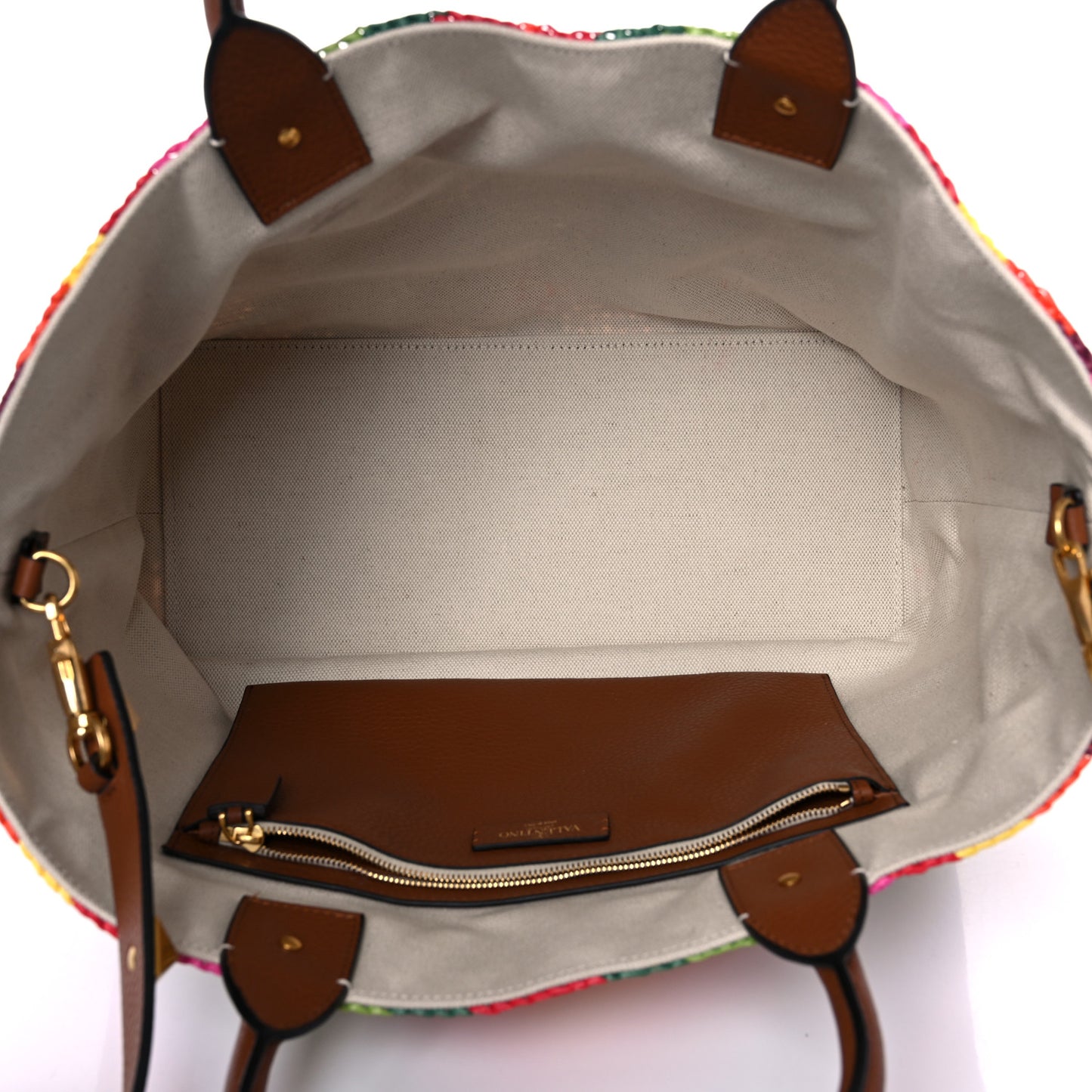 Raffia Calfskin Rockstud Summer Tote Multicolor
