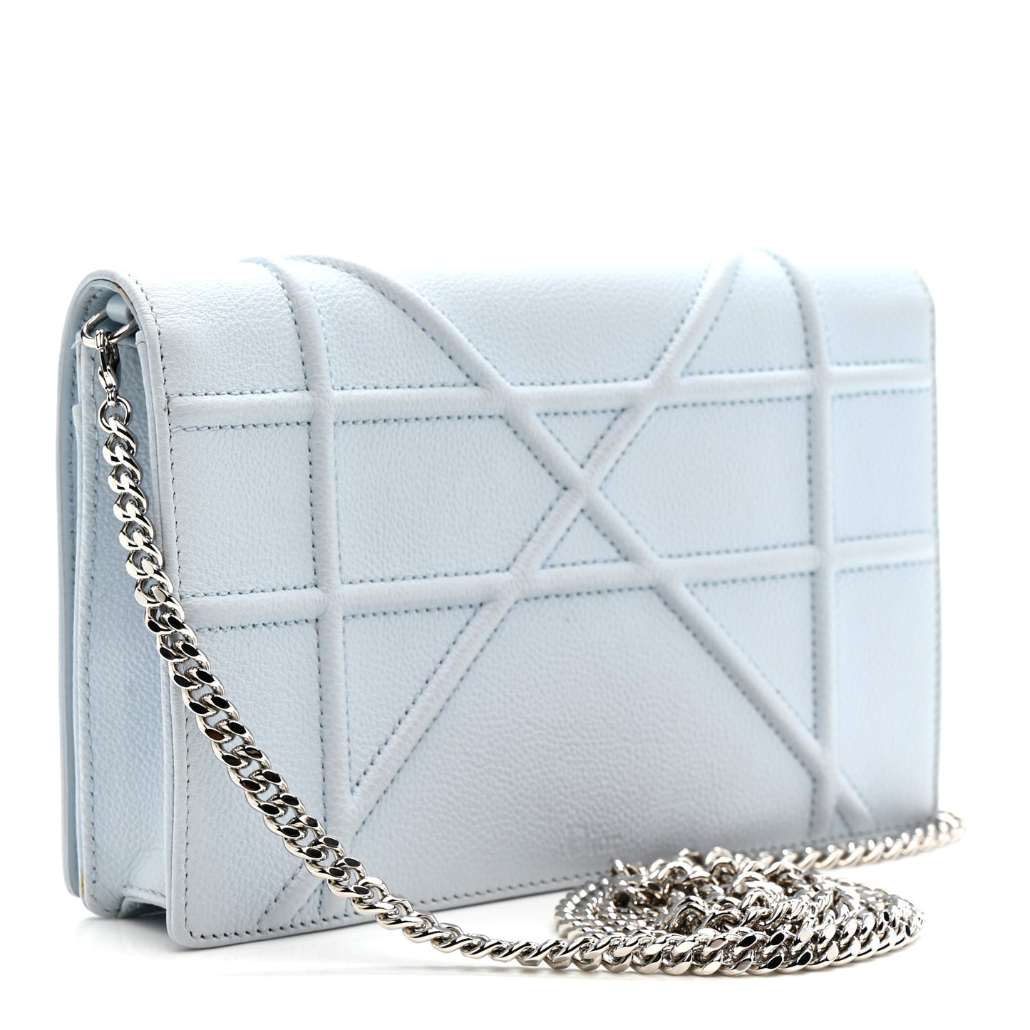 Grained Calfskin Diorama Wallet on Chain Pouch Light Blue
