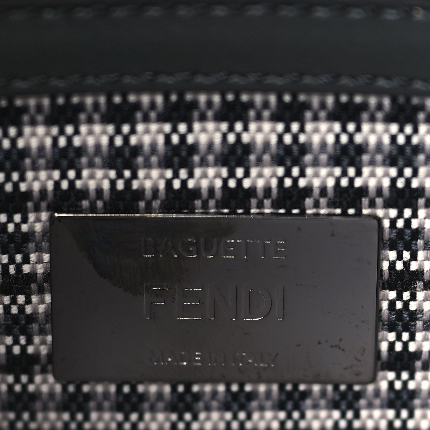 Fendi Wool Vitello King Houndstooth FF Embroidered Baguette Grigio Anthracite 6 of 9
