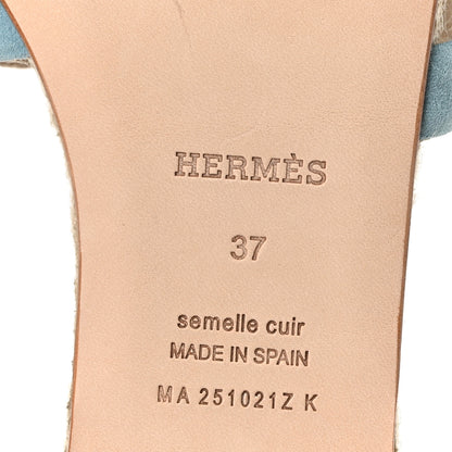 Hermes Suede Goatskin Famosa Espadrille Sandals 37 Bleu Citadin 7 of 9