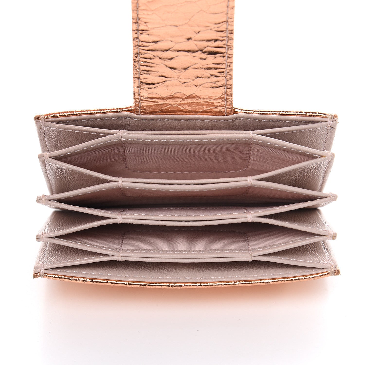 Christian Dior Ceramic Effect Deerskin Diorama Gussetted Card Holder Gold 5 of 10