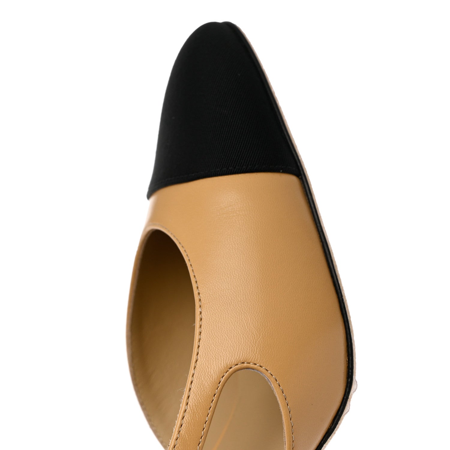 Chanel Goatskin Grosgrain Cap Toe CC Slingback Pumps 38 Beige Black 10 of 11