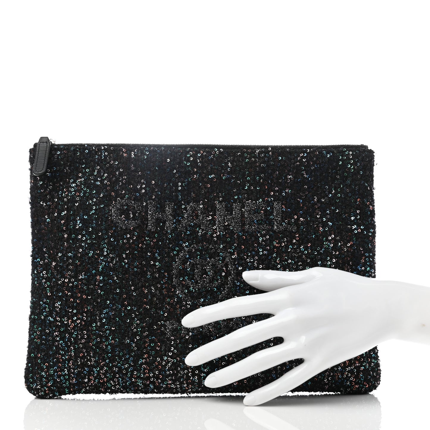 Canvas Sequin Medium Deauville Cosmetic Pouch Black