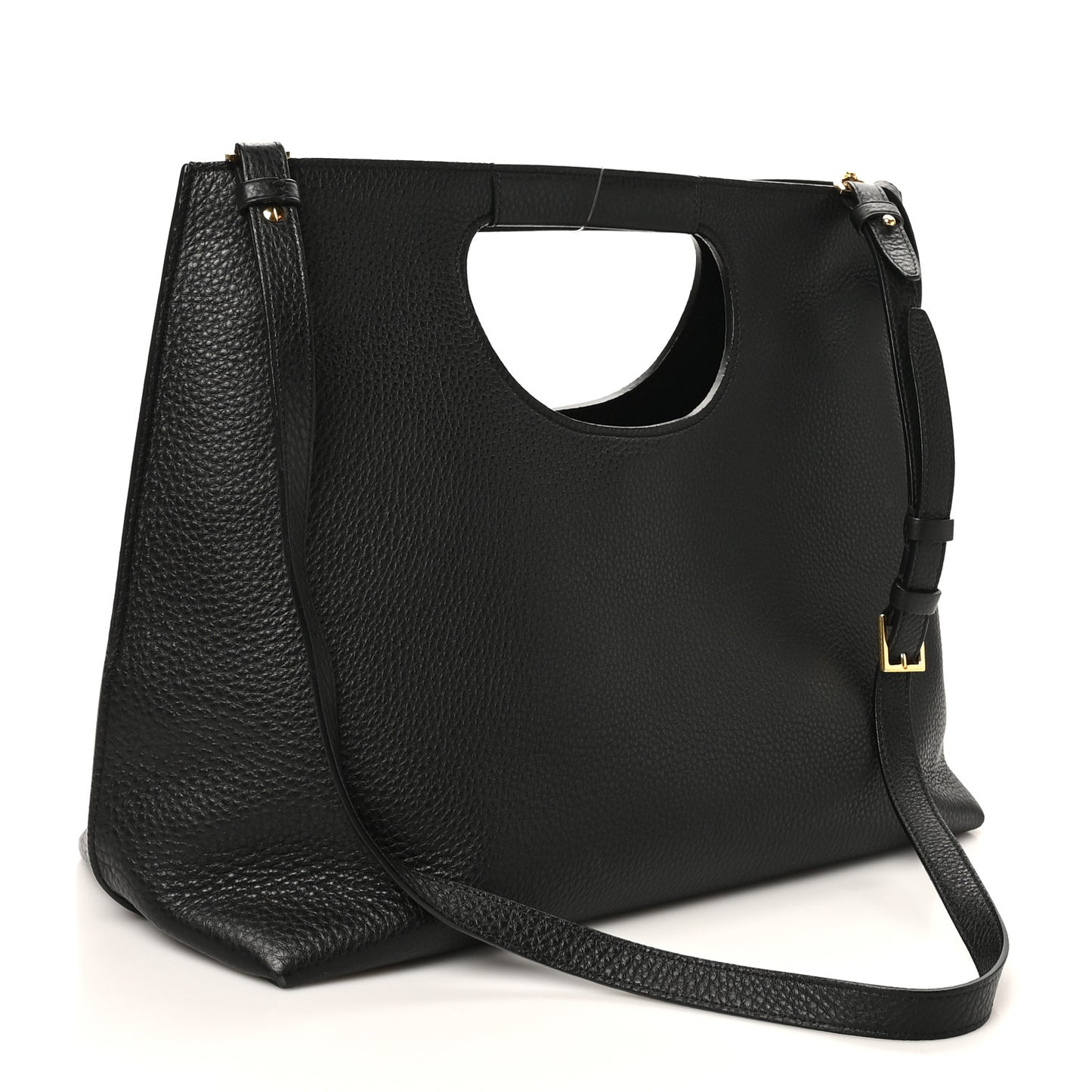 Pebbled Calfskin Alix Padlock Foldover Bag Black