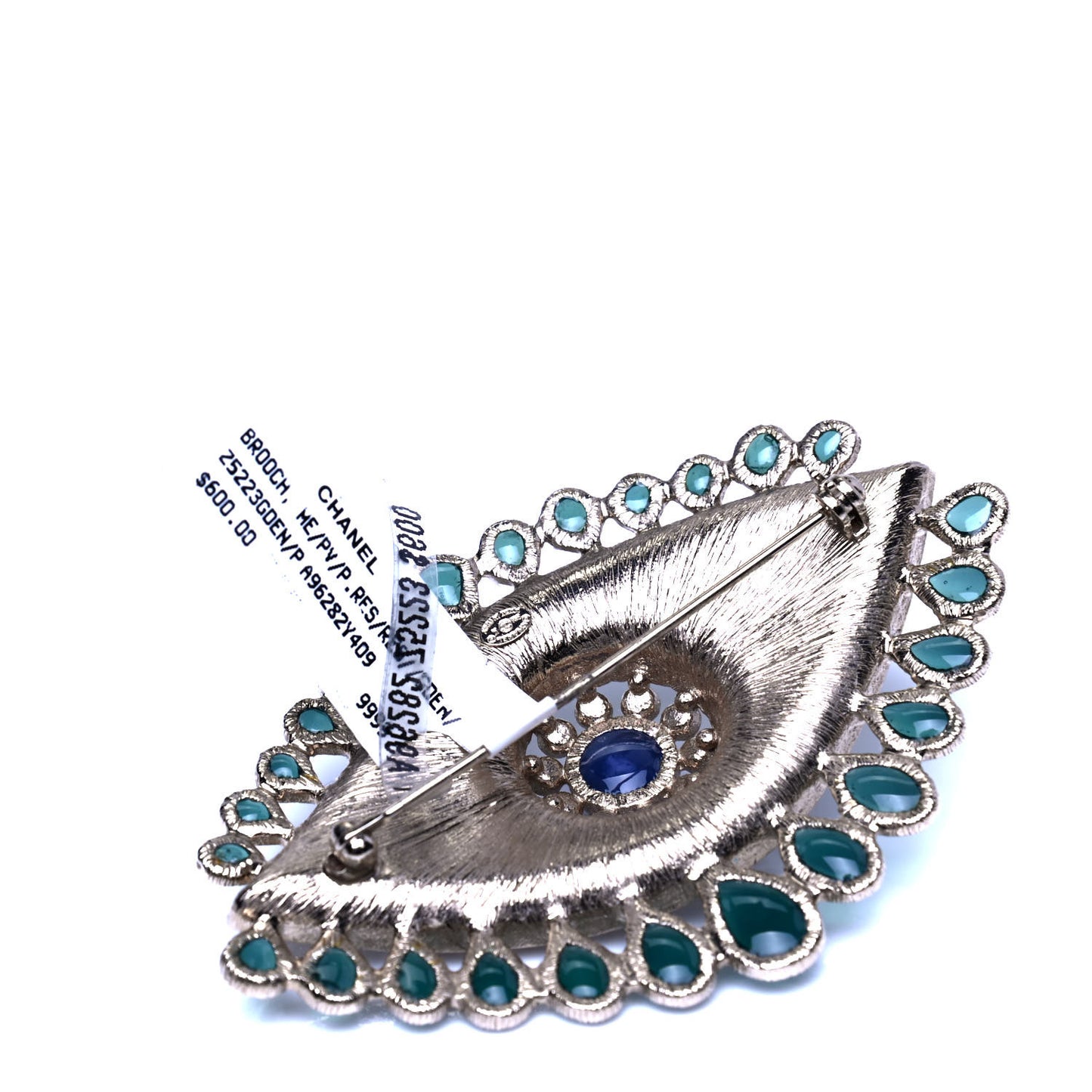 Resin Crystal Glass Pearl Eye Brooch Gold Pearly White Green