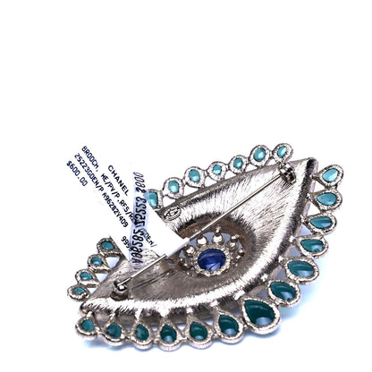 Chanel Resin Crystal Glass Pearl Eye Brooch Gold Pearly White Green 4 of 4