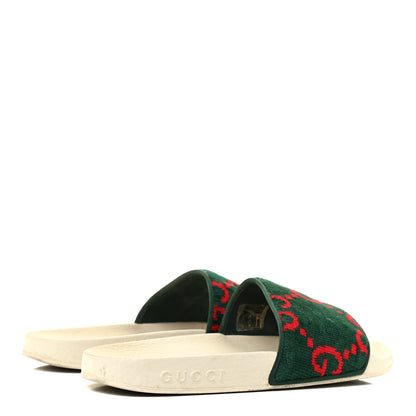 Gucci Velvet GG Monogram Slide Sandals 36 Green Red 5 of 17