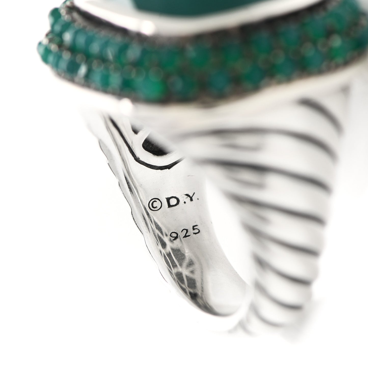 Sterling Silver Green Onyx 18mm Osetra Ring 54 7