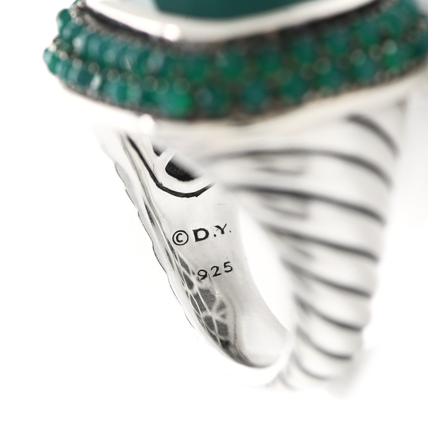 David Yurman Sterling Silver Green Onyx 18mm Osetra Ring 54 7 5 of 5