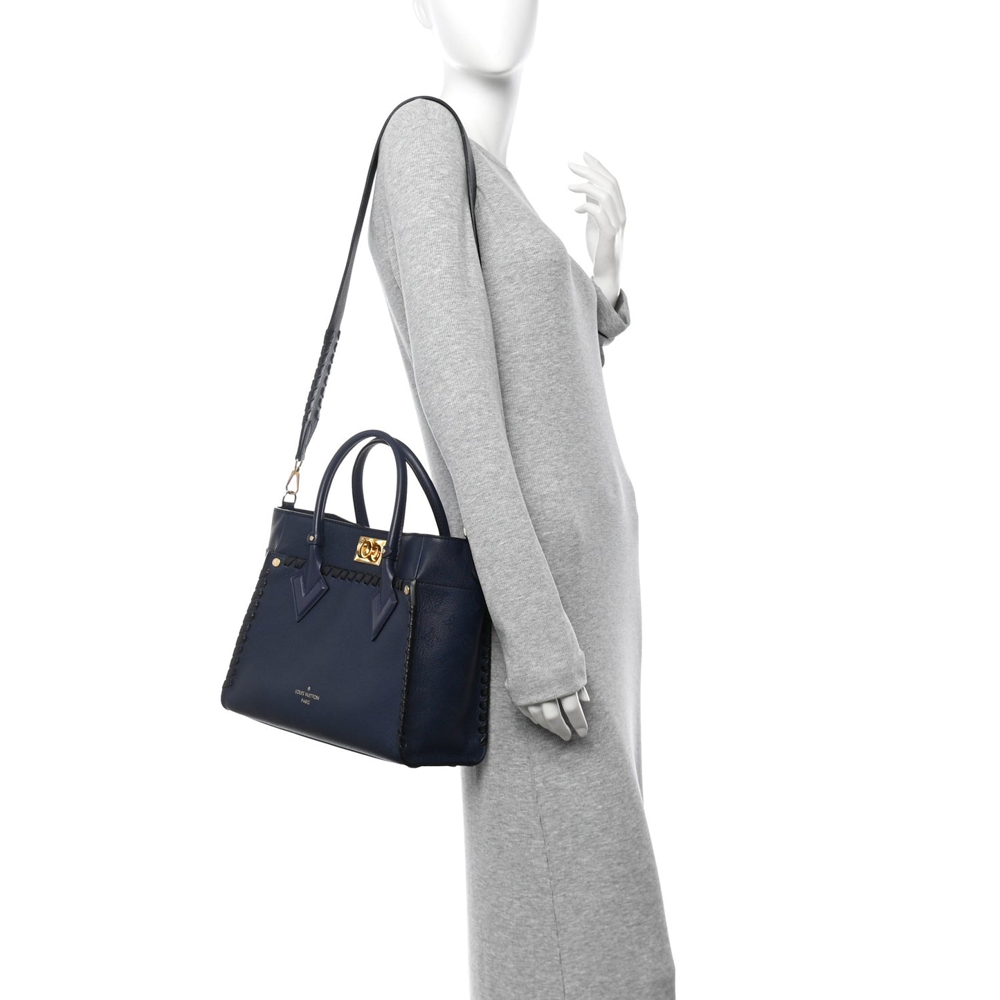 Calfskin Mahina Braided On My Side MM Navy Blue