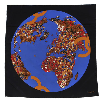 Chanel Silk Printed Gripoix Globe Square Scarf Black 1 of 9