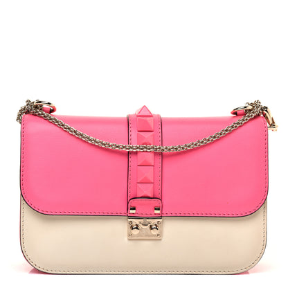 Valentino Garavani Vitello Medium Glam Lock Rockstud Flap Fuxia Fluo Light Ivory 1 of 9