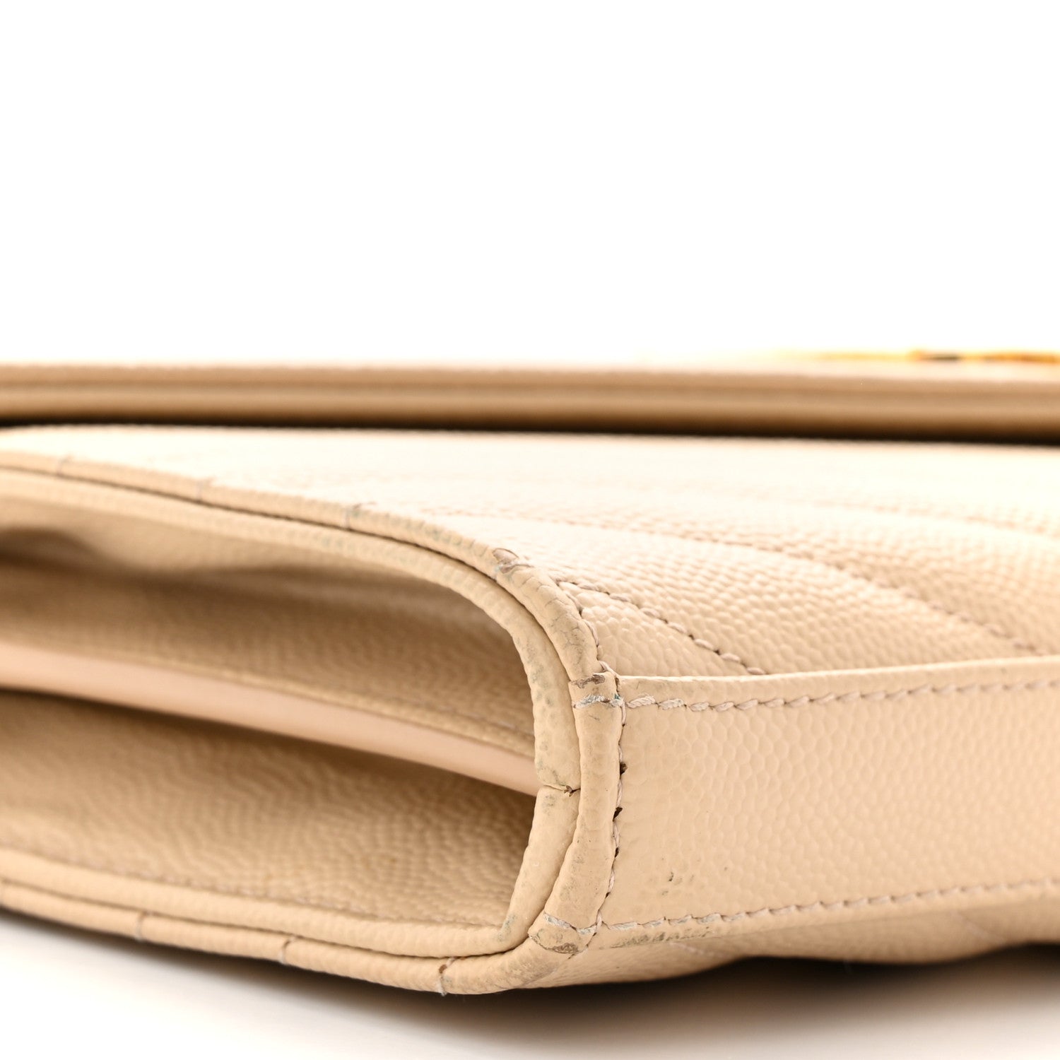 Saint Laurent Grain De Poudre Matelasse Chevron Monogram Chain Wallet Dark Beige 9 of 12