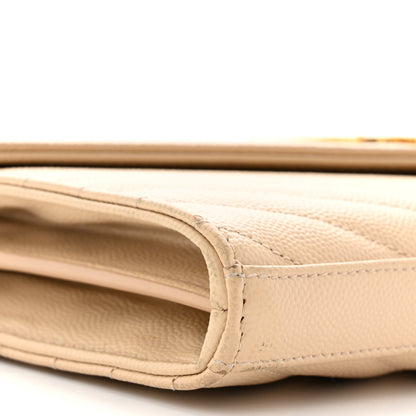 Saint Laurent Grain De Poudre Matelasse Chevron Monogram Chain Wallet Dark Beige 9 of 12