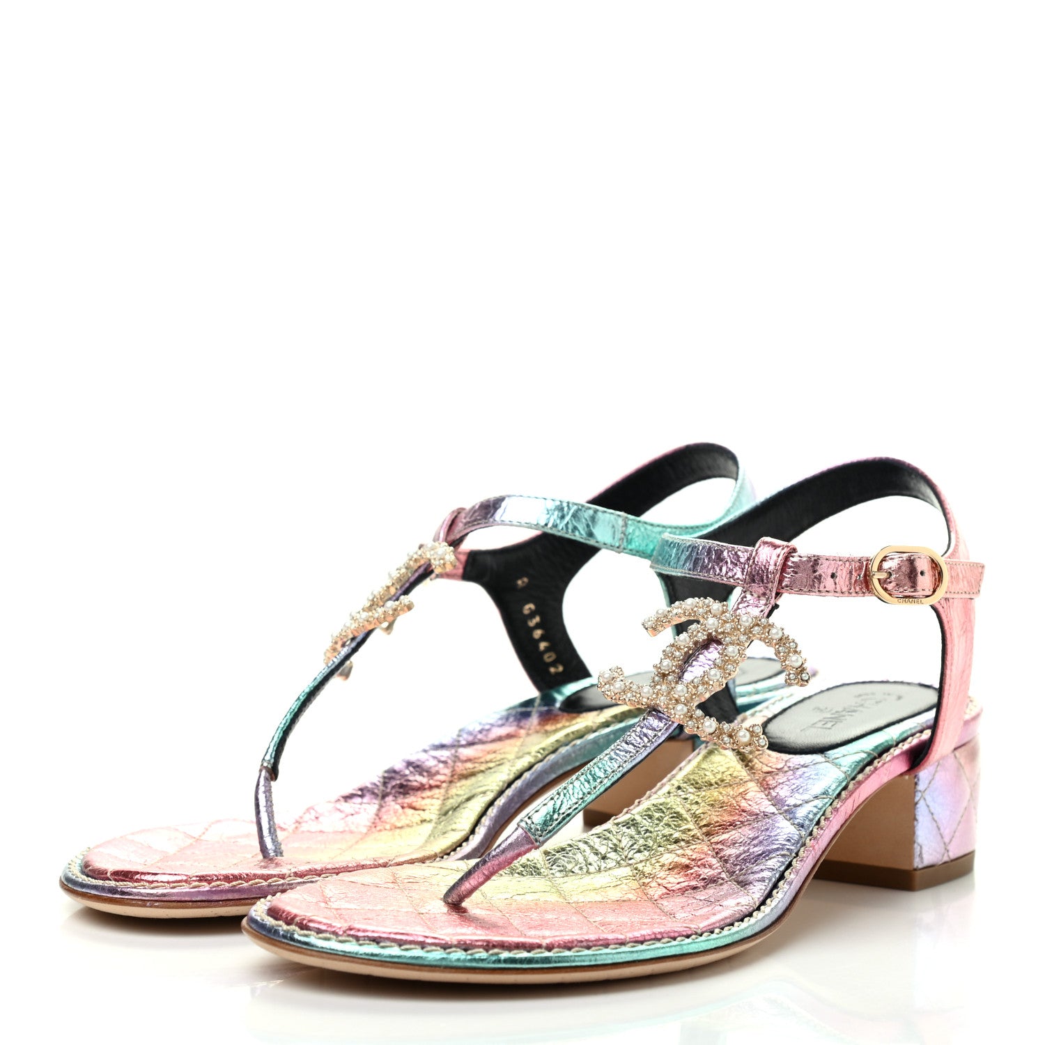 Chanel Goatskin Fantasy CC Pearl Thong Sandals 38.5 Multicolor 3 of 8