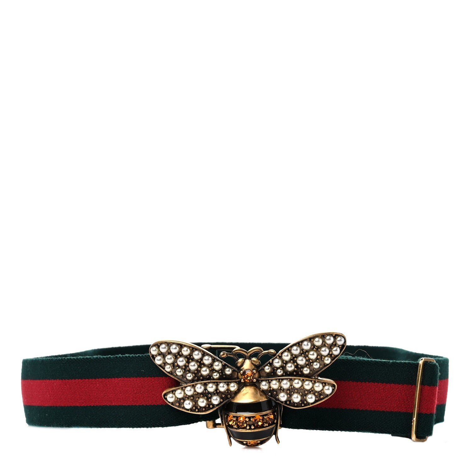 Gucci Web Queen Margaret Bee Belt 85 34 Red Green 5 of 5