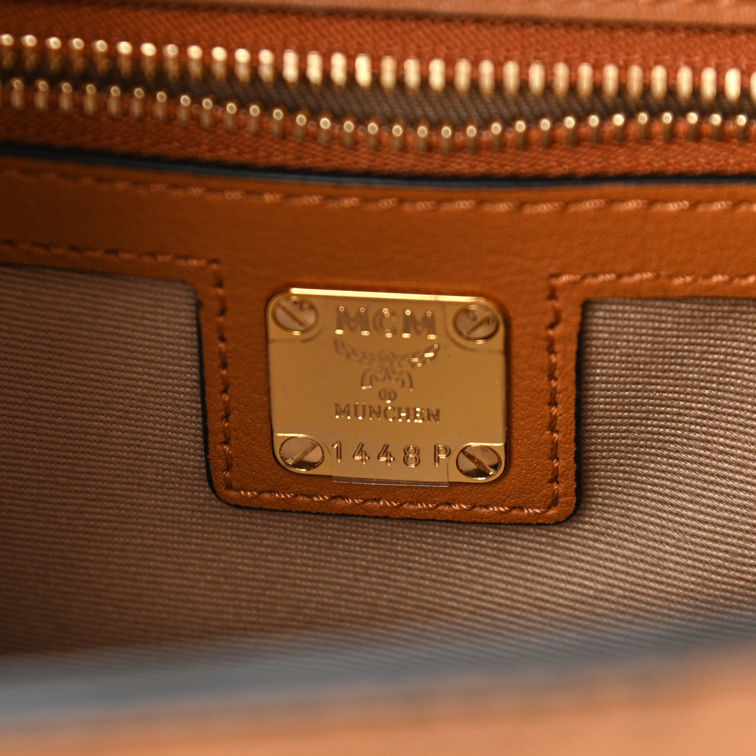 MCM Calfskin Essential Visetos Small Backpack Cognac 6 of 11