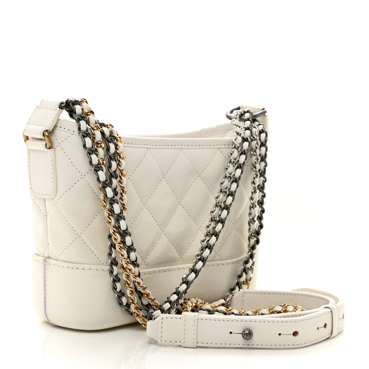 Chanel Patent Goatskin Quilted Small Gabrielle Hobo White 3 of 11