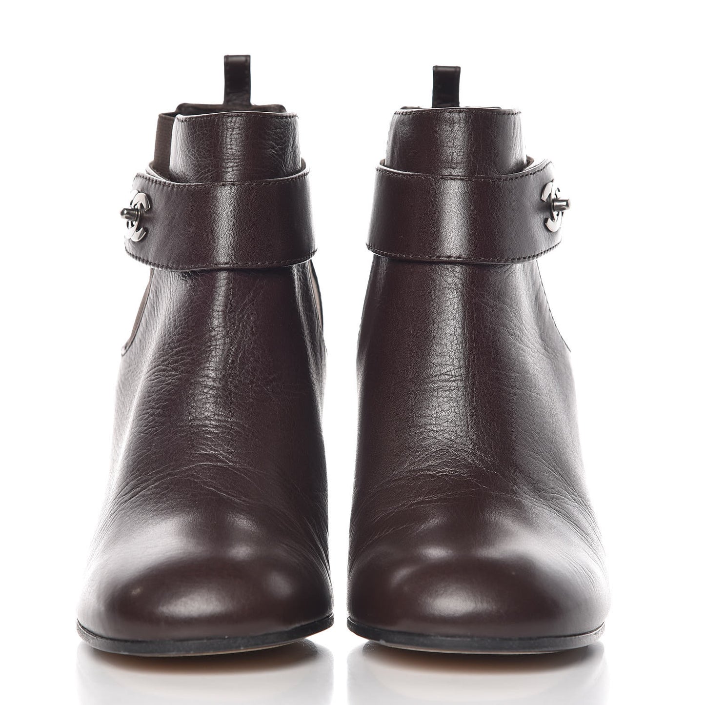 Calfskin CC Turnlock Ankle Boots 37.5 Brown