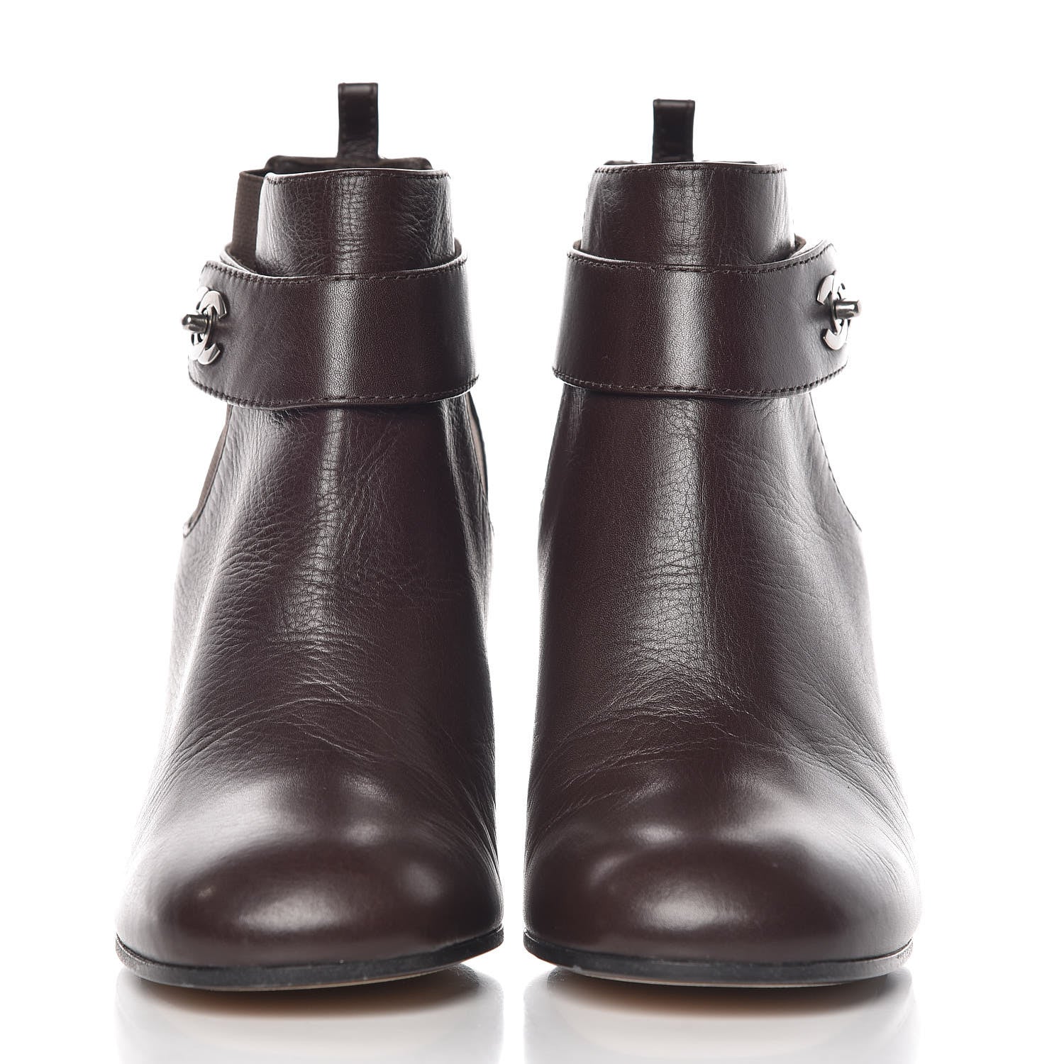 Chanel Calfskin CC Turnlock Ankle Boots 37.5 Brown 3 of 13