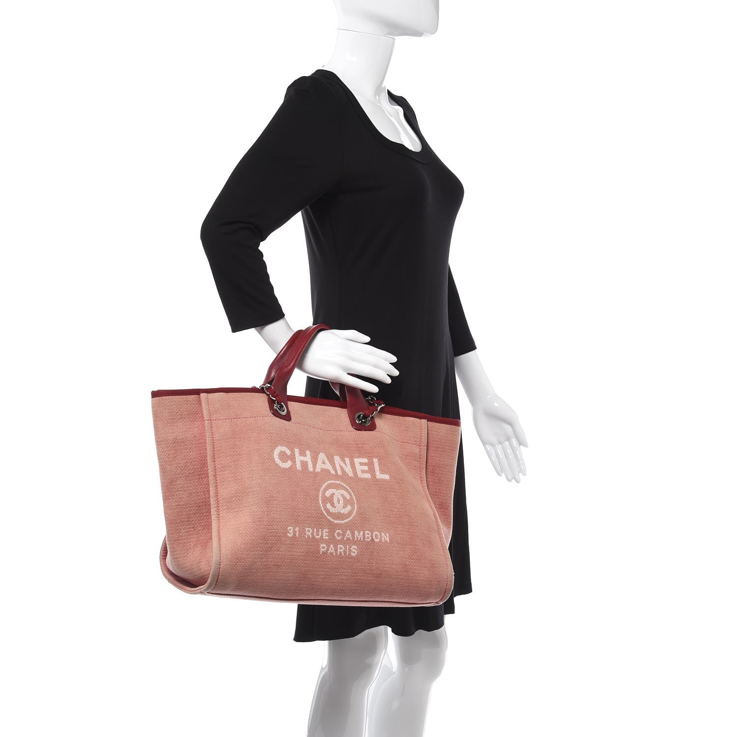Chanel Canvas Large Deauville Tote Red 3 of 9