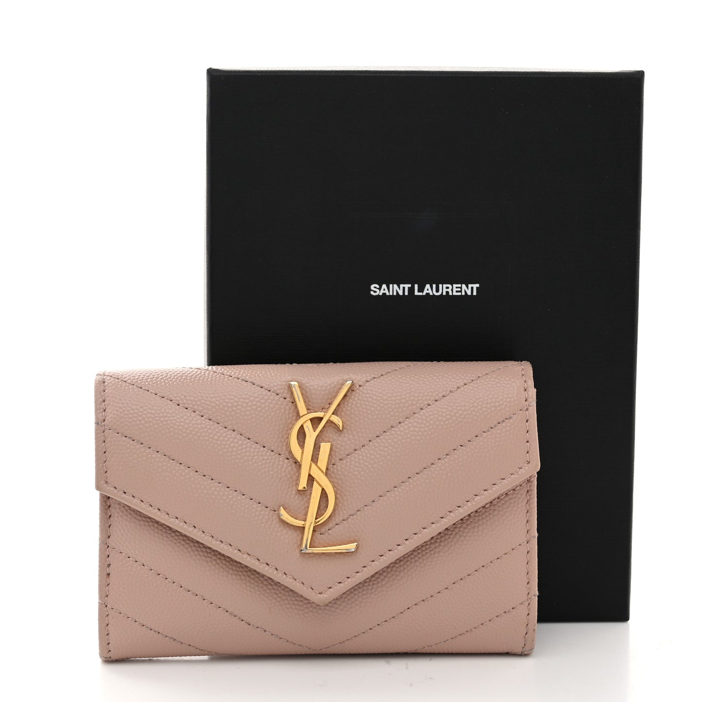 Grain De Poudre Matelasse Chevron Small Monogram Envelope Wallet Pale Pink