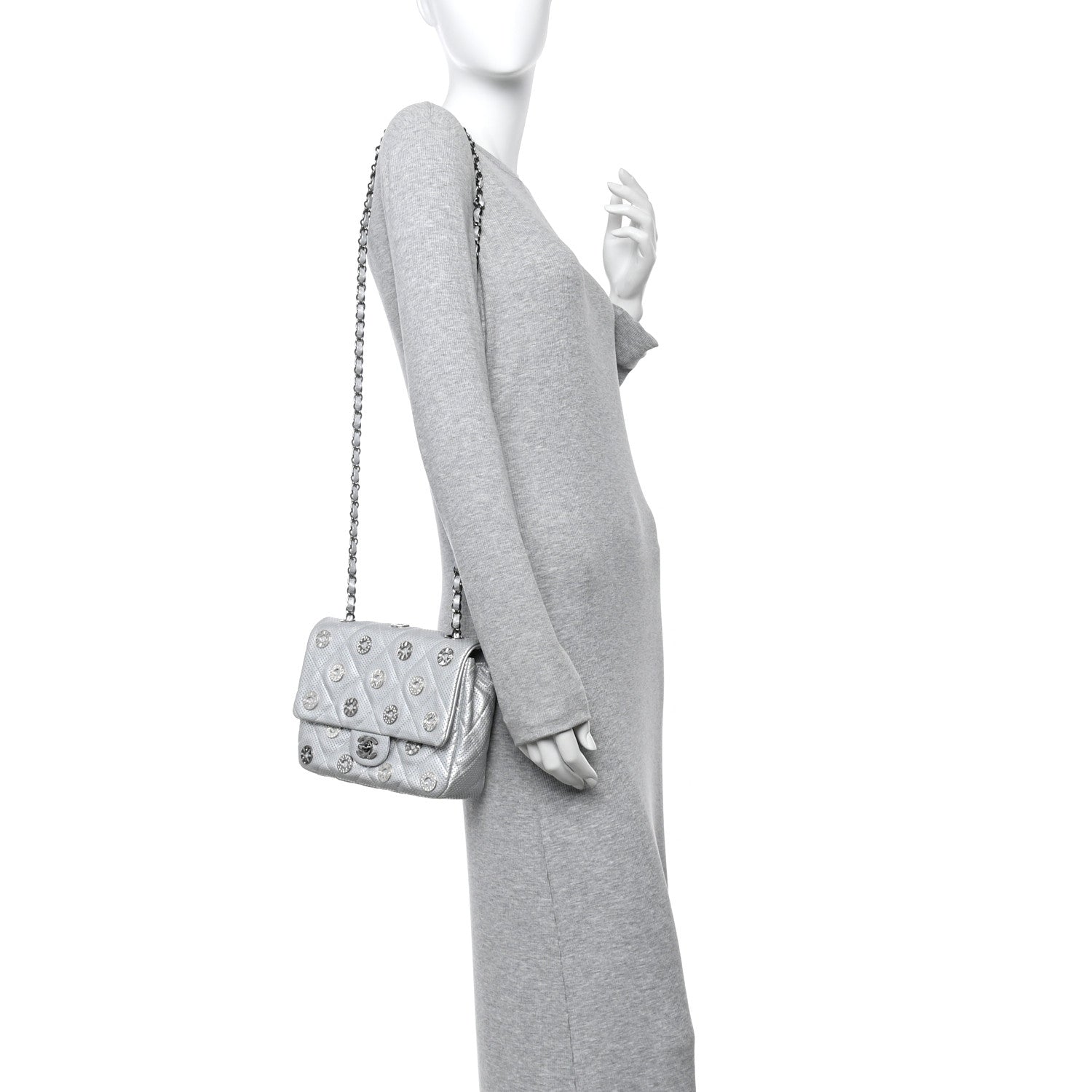 Chanel Perforated Metallic Lambskin Small CC Medals Flap Silver 2 of 10