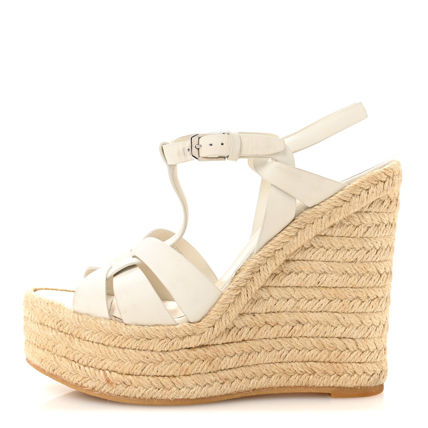 Saint Laurent Calfskin Tribute 95 Platform Espadrille Wedge Sandals 36 Porcellana 1 of 10