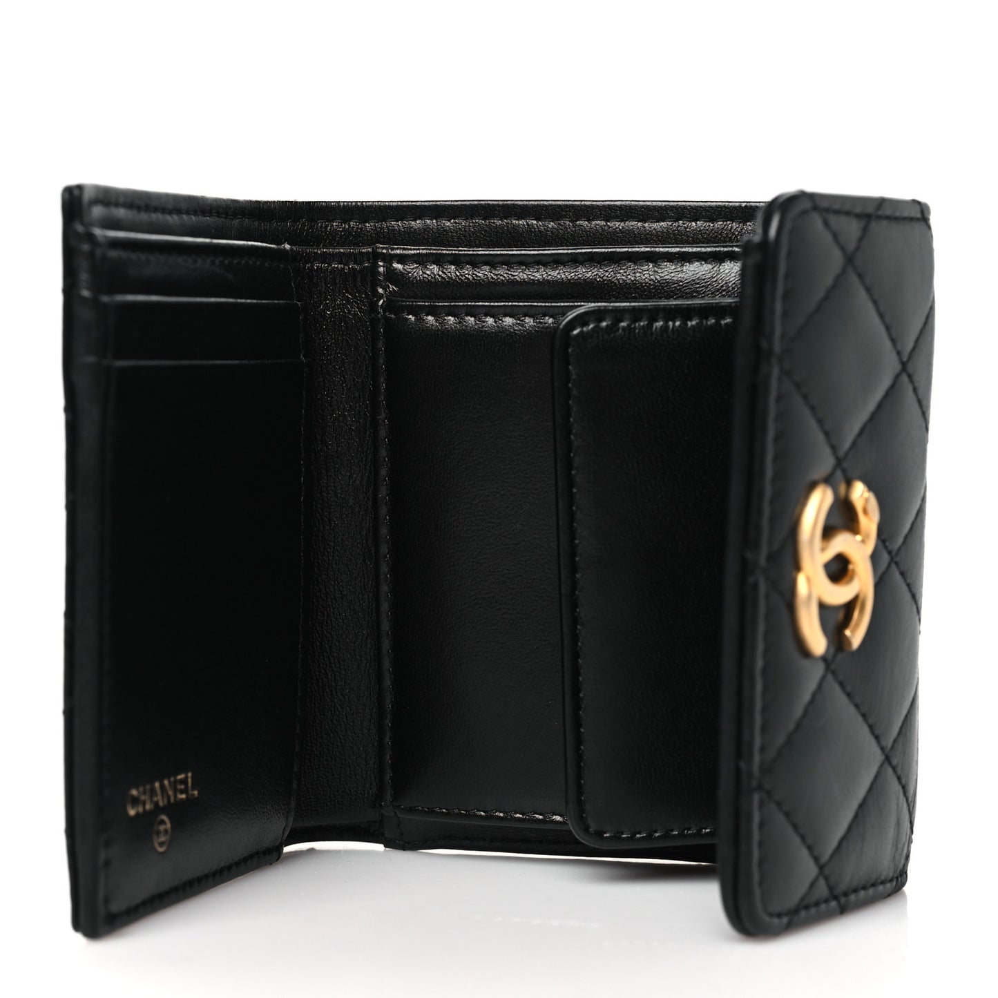 Lambskin Quilted CC Compact Bifold Wallet Black