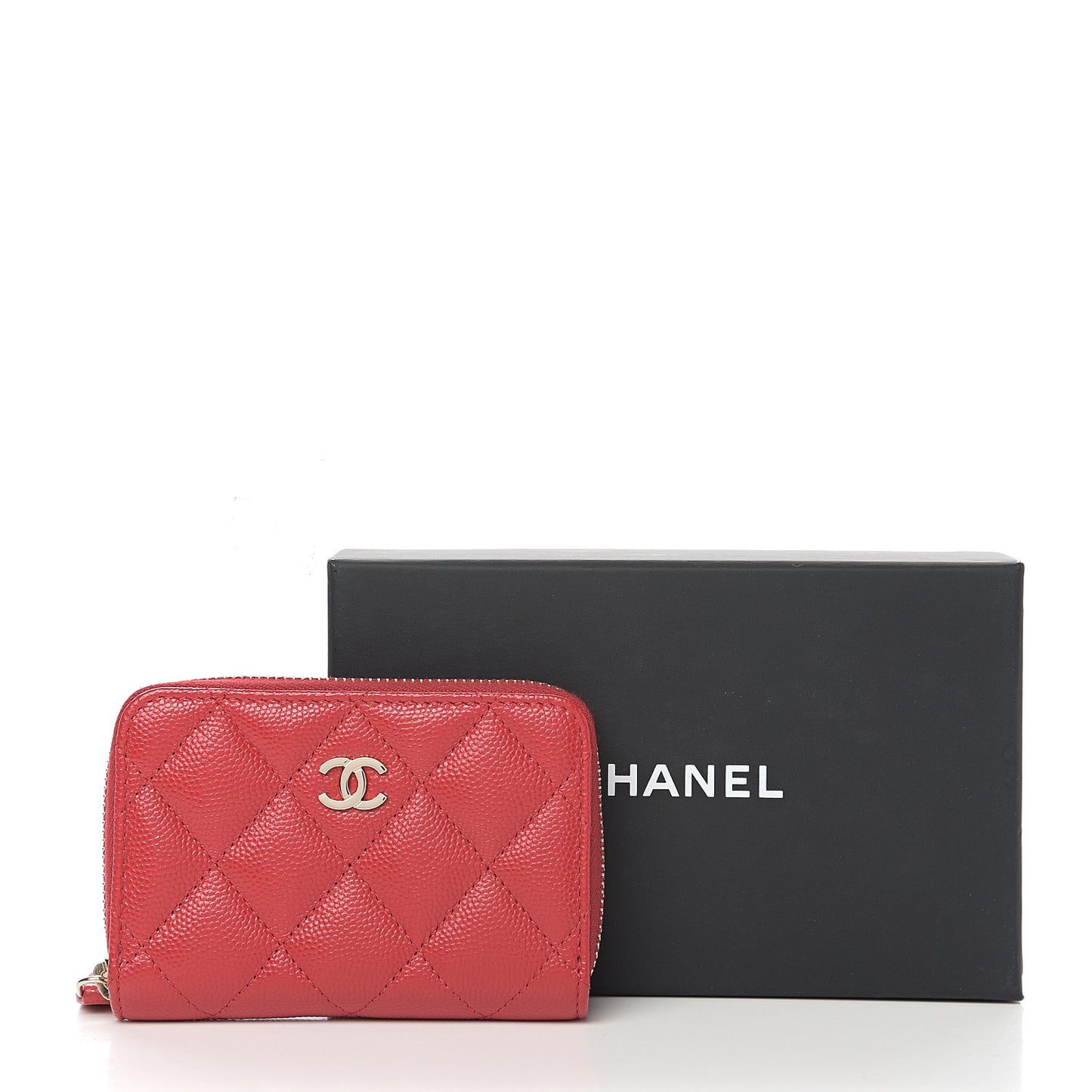 Caviar Quilted Zip Coin Purse Red