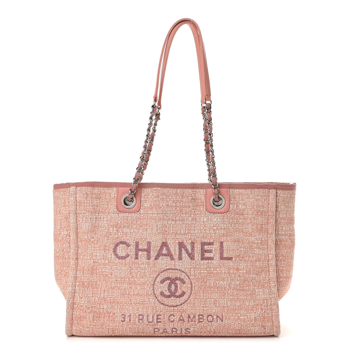 Chanel Straw Lurex Small Deauville Tote Pink 1 of 11
