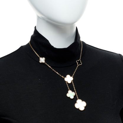 Van Cleef & Arpels 18K Yellow Gold Mother of Pearl Onyx 6 Motifs Magic Alhambra Necklace 2 of 6