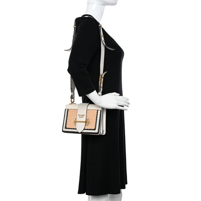 Prada City Calf Raffia Saffiano Cahier Bag Naturale White 2 of 11