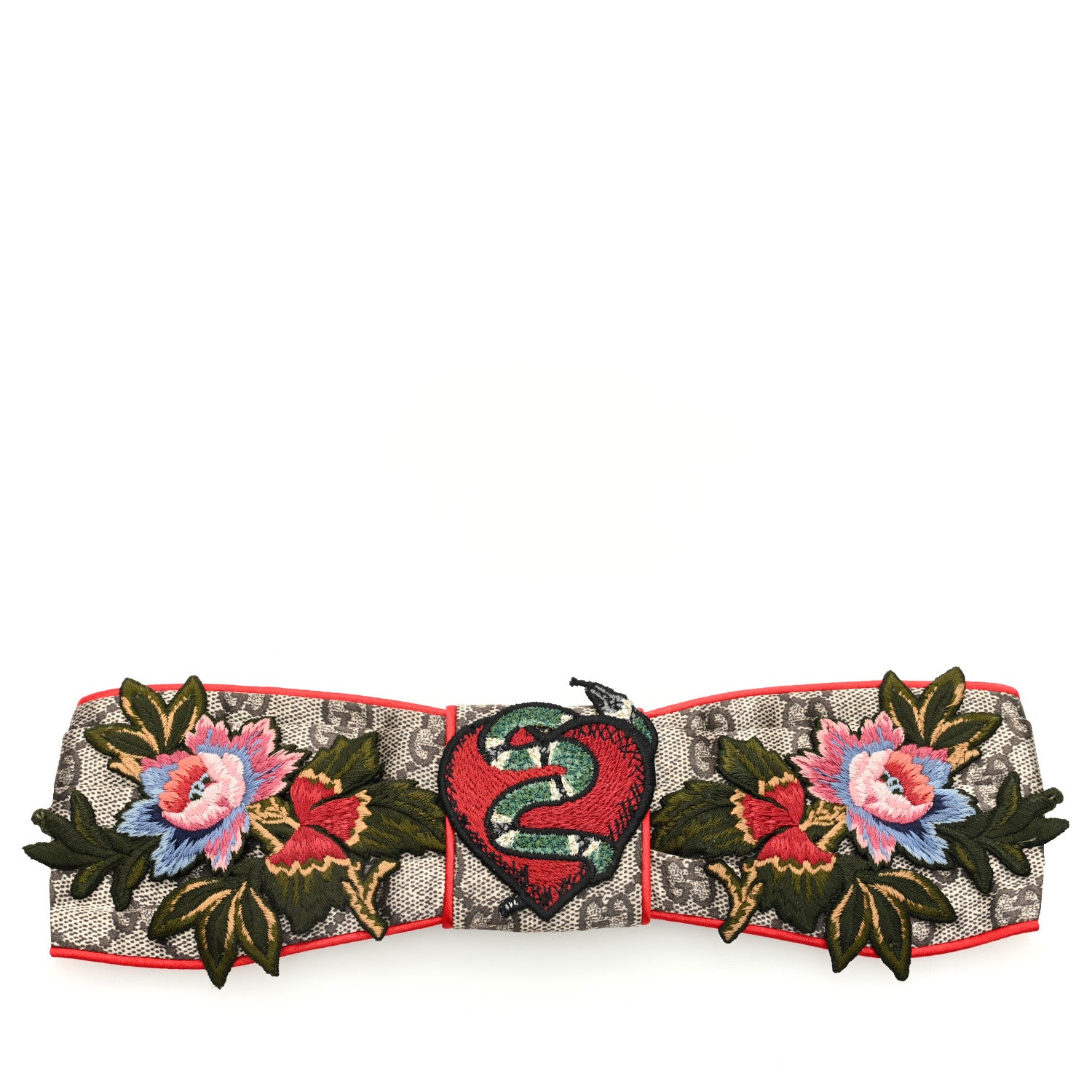 Gucci Silk Monogram Snake Heart Embroidered Headband 1 of 4