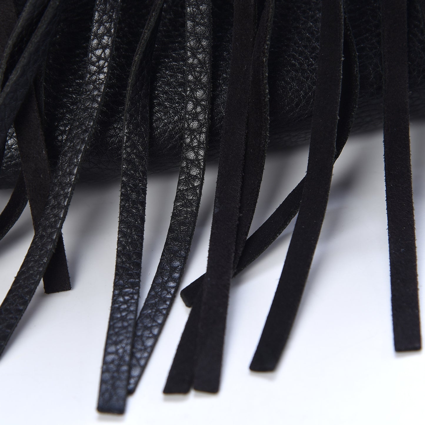 Grained Calfskin C-Rockee Fringe Hobo Black