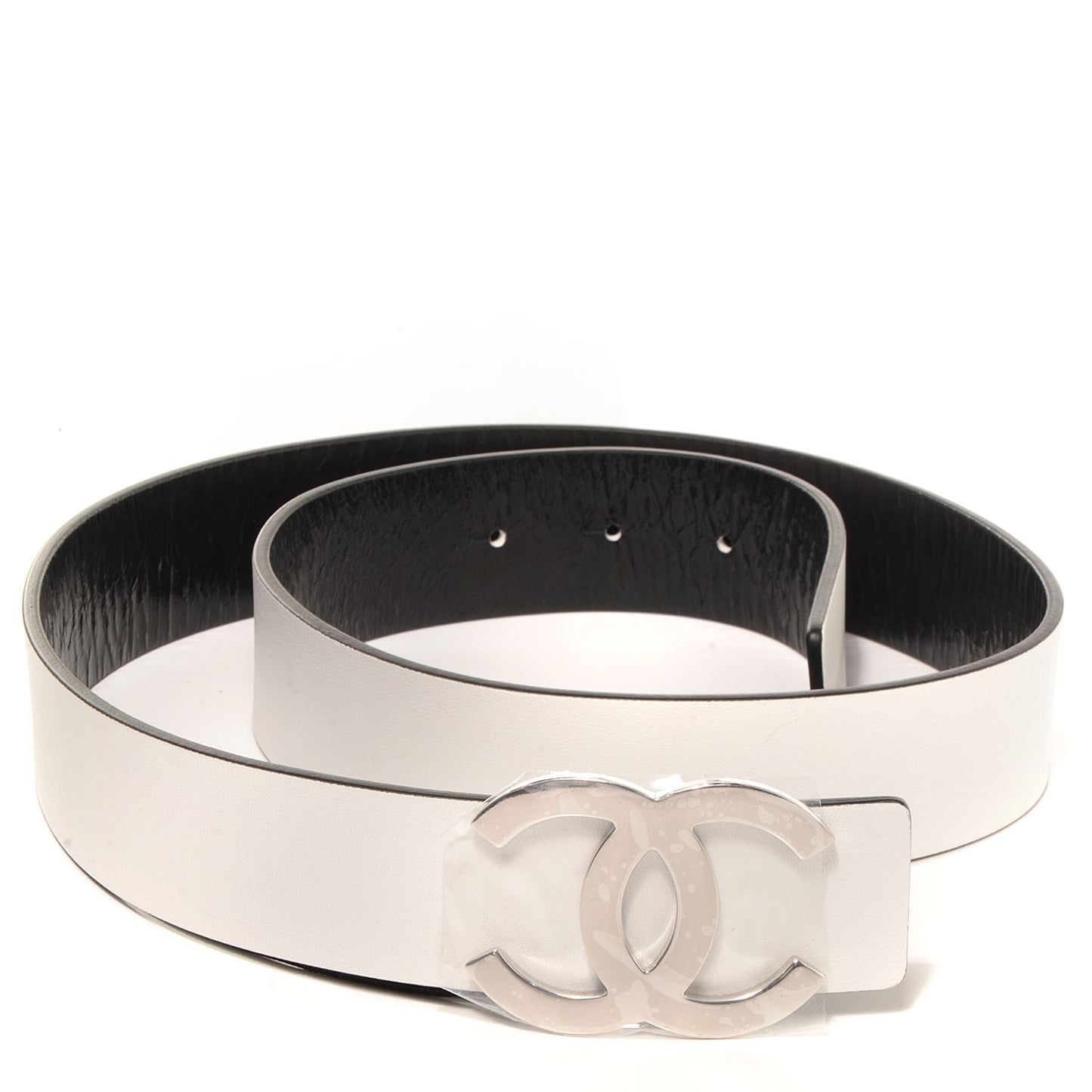 Reversible Leather CC Logo Belt 80 White Black