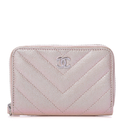 Chanel Metallic Caviar Chevron Quilted Zip Around Coin Purse Light Gold 1 of 7