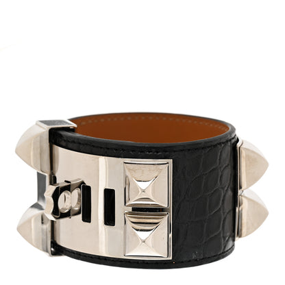 Hermes Matte Alligator Collier De Chien CDC Bracelet S Black 3 of 7