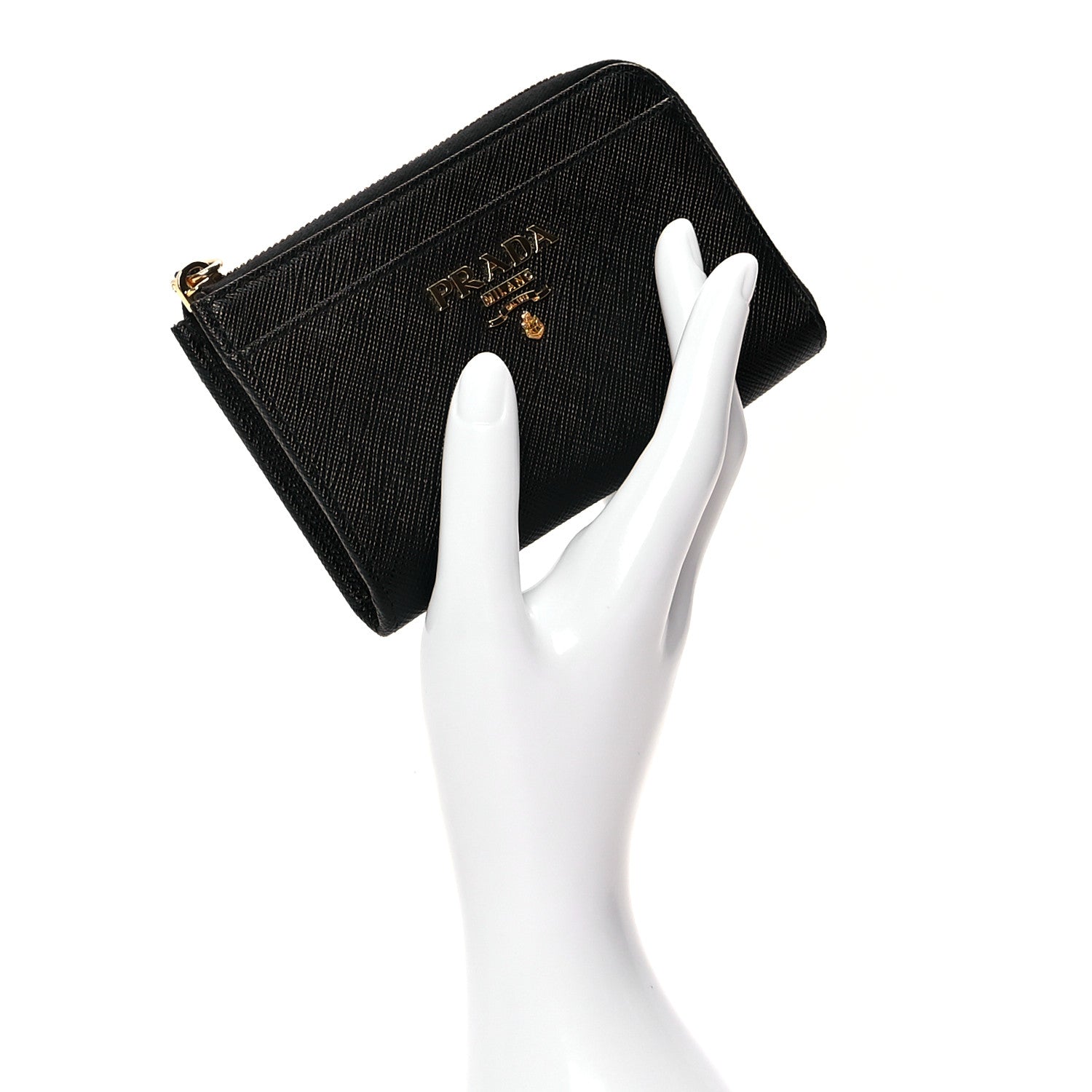 Prada Saffiano Metal Zip Around Keychain Black 2 of 7