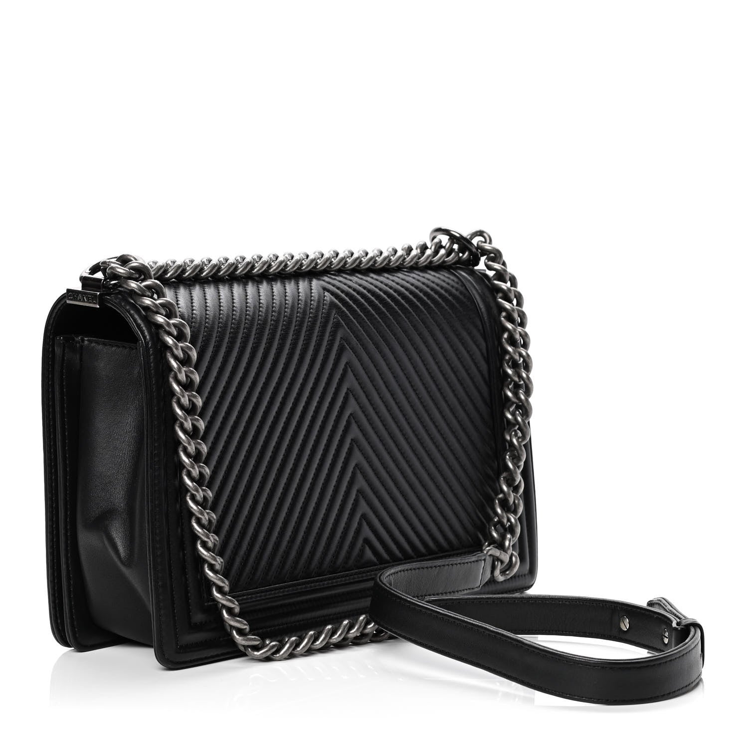 Chanel Lambskin Chevron Quilted New Medium Boy Flap Black 2 of 5