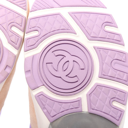 Chanel Nylon Lambskin Suede Calfskin CC Sneakers 39.5 Green Purple Pink 6 of 8