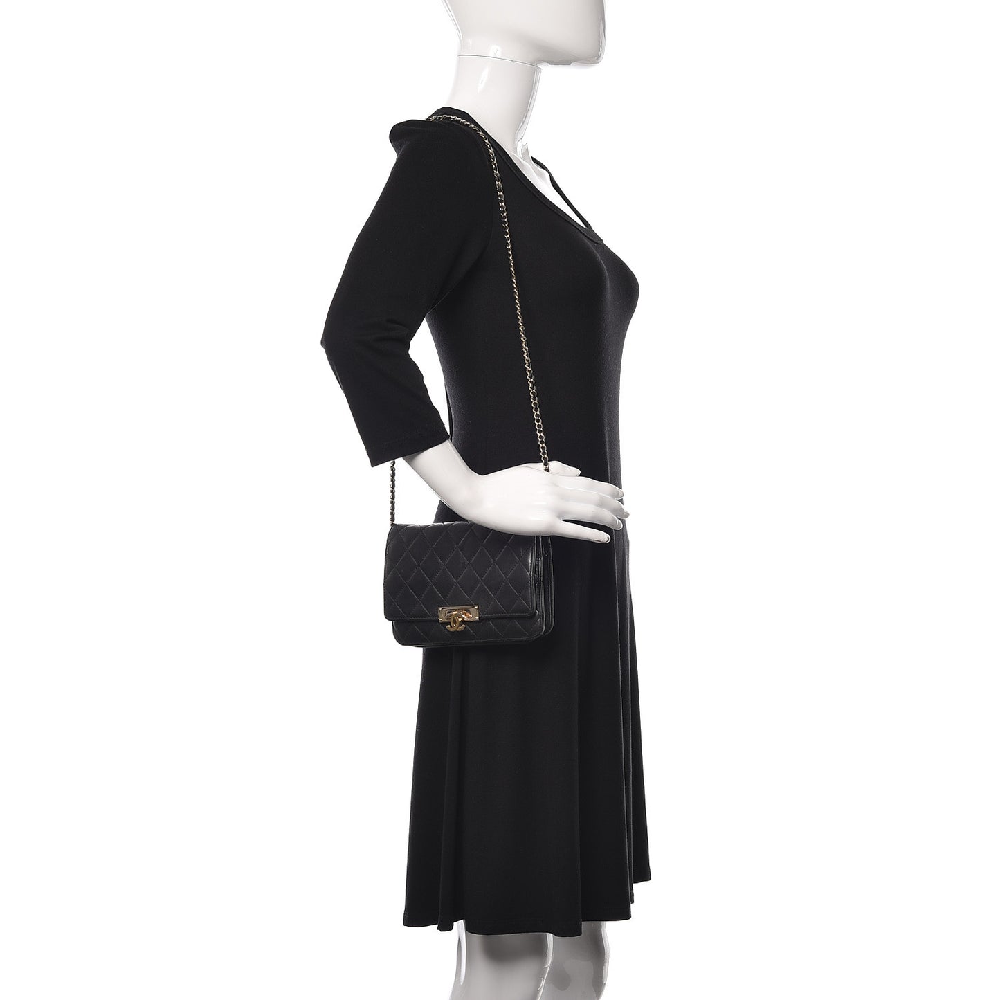 Lambskin Quilted Golden Class Wallet on Chain WOC Black
