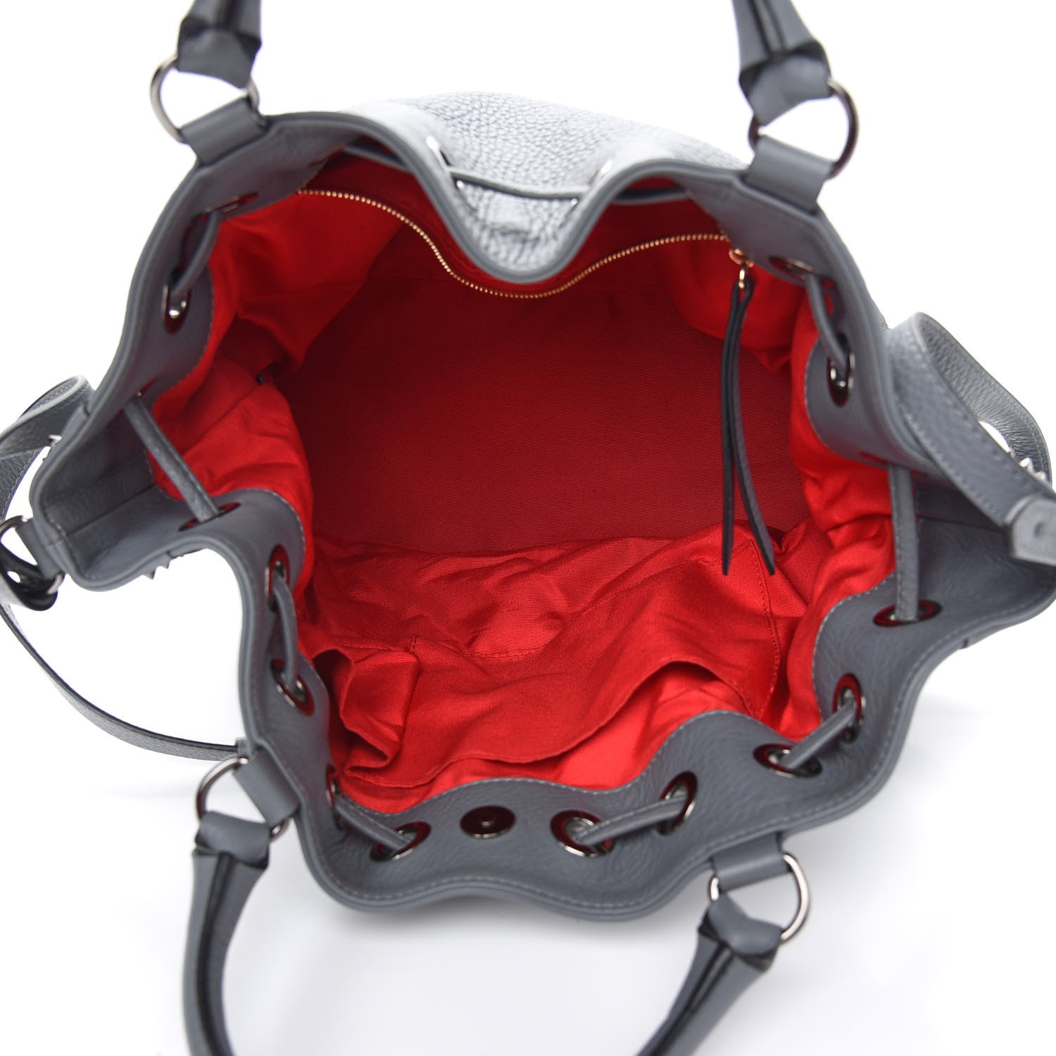 Christian Louboutin Pebbled Calfskin Spiked Dompteuse Bucket Bag Grey 5 of 8