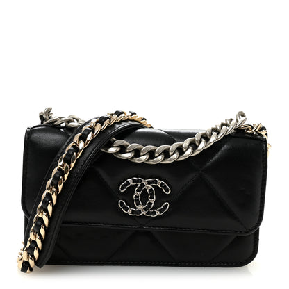Chanel Lambskin Quilted Chanel 19 Flap Phone Holder With Chain Black 1 of 11