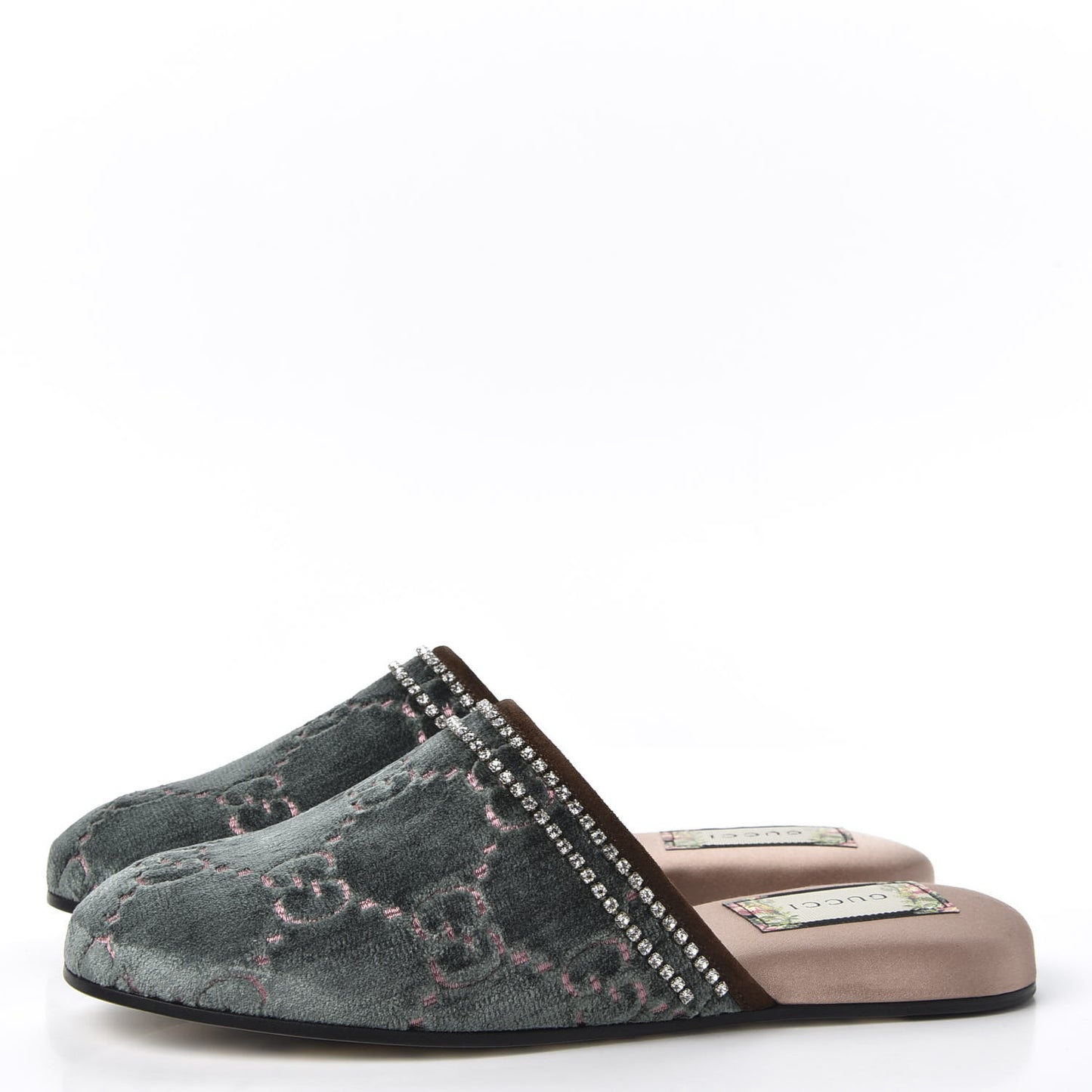 Velvet GG Monogram Crystal Womens Slippers 36.5 Avio Dusty Pink Vintage Cocoa